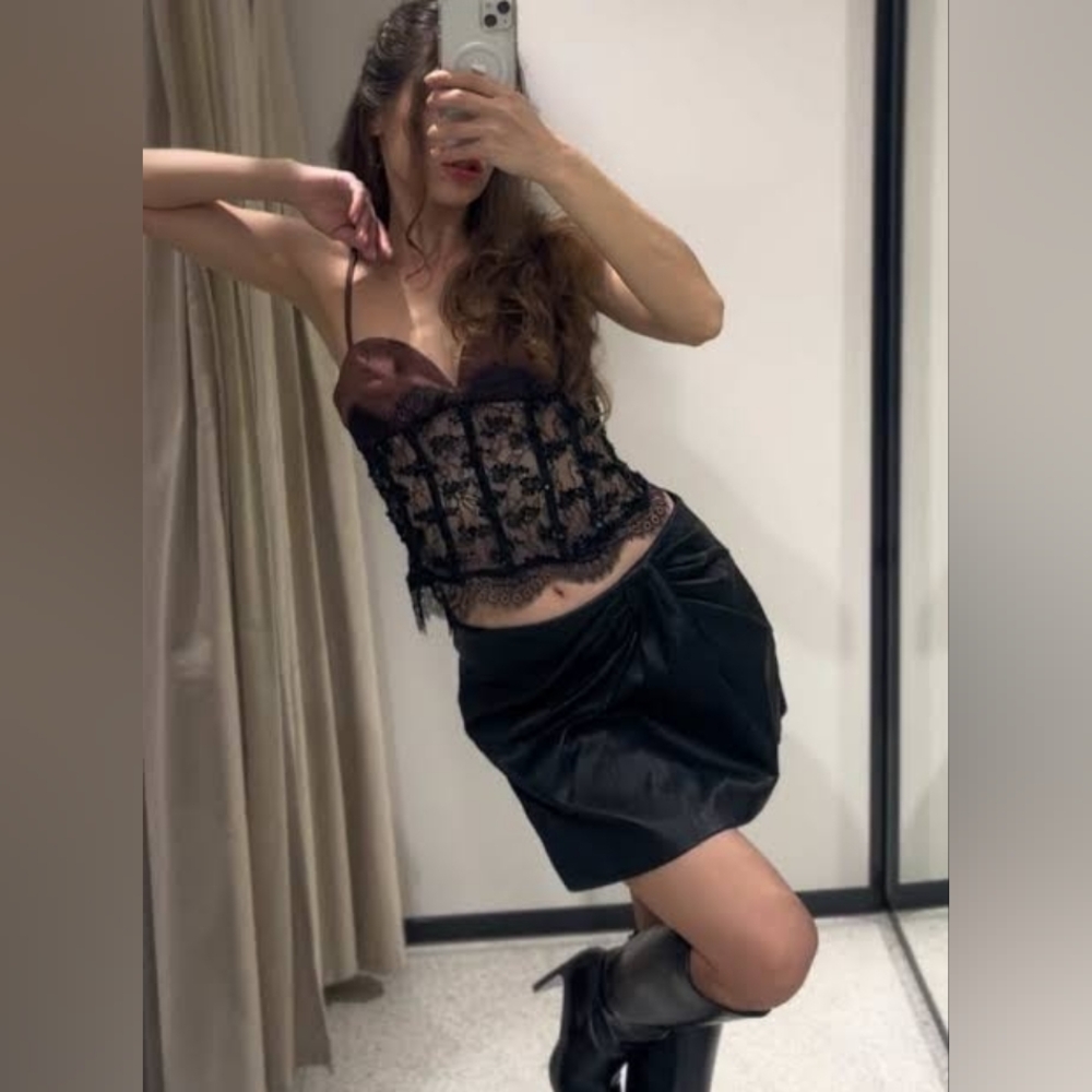 Zara SEQUIN LACE CORSET TOP - Picture 12 of 15